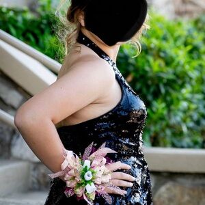 Black Sequin Halter Dress